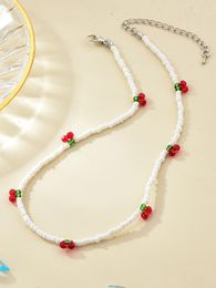 Chains Long Way Summer Lovely Rice Beaded Necklace Fresh With Strawberry Cherry Women