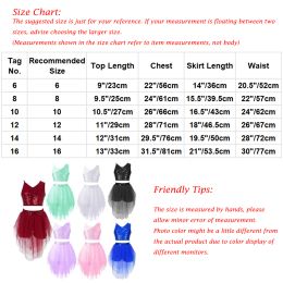 Shiny Sequins Kids Girls Jazz Dance Costumes Ballet Gymnastics Leotard Crop Top+Skirt Set Hip Hop Ballroom Performance Clothes