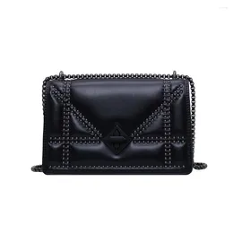 Shoulder Bags Chain Crossbody For Women 2024 Fashion Rivet Design Luxury Ladies PU Leather Small Flap Messenger Bag Black