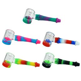 New Style Hammer Shaped Glass Pipe Silicone Pipe Pyrex Oil Burner Smoking Shop Disposable Shisha Plastic Bong Dab Rig