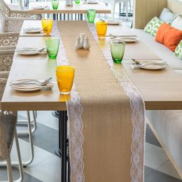 Jute Burlap Linen Table Runner Grey Khaki Vintage Natural Rustic Dinner Table Decor Country Wedding Birthday Party Decor