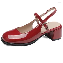 Dress Shoes Slingback Low Heels Sandals Women Summer 2024 Close Toe Black White Red Heeled Office Pumps Ladies Comfortable