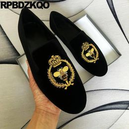 Casual Shoes Animal Beaded Velvet 45 Large Size Smoking Slippers Loafers Paillette Round Toe Sequin Embroided Flats Men Slip On Crown