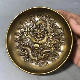 Decorative Figurines Antique Pure Copper Qianlong Royal Gift Court Dragon Plate Playing Beads High Relief Collectio