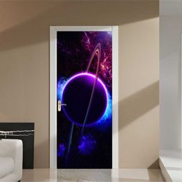 Modern 3D Space Planet Door Sticker Children's Bedroom Living Room Home Decor Mural Wallpaper Self-Adhesive Door Poster Decals