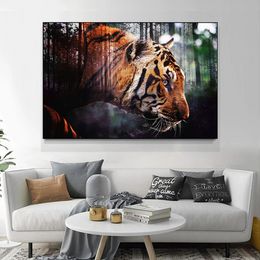 Animals and Nature Canvas Painting Tiger Wolf Bear Deer Fox Forest Landscape Posters Wall Art Print Picture for Room Home Decor