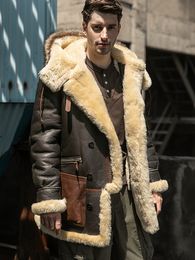 Retro Pilot Genuine Leather Jacket Sheepskin and Fur Men's Coat Real Leather Fur 26mm Thickened 2022 Winter Shearling Overcoat