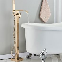 Floor Standing Bathtub Faucet Brass Bathroom Mixers Taps Rotate Spout with Handheld Shower Hot/Cold Water Bath Tub Faucets