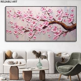 Cherry Blossom gren målning affisch blommig impasto abstrakt träd duk tryck landskap modern väggkonst rum dekor cuadros oramad