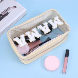 Female Toiletry Bags Large Travel Cosmetic Bag for Women Makeup Organizer Clear Letter MAMA Cosmetic Case Storage Pouch Tote Bag