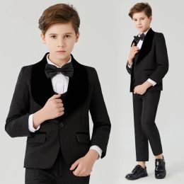 Trousers New Spring Infant Boys Suits Blazers Suits Clothes Vest Shirt Pants Wedding Formal Party Baby Kids Boy Black Collar Suits