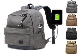 Vintage Men USB Charge Backpack Unisex Design Book Bags for School Casual Rucksack Daypack Oxford Canvas Computer Laptop Man Trave7491407
