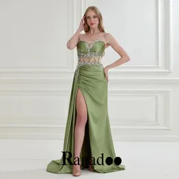 Party Dresses Ranadoo Strapless Mermaid Prom Fancy Rhinestones Evening Gowns Satin Sleeveless High Split Sweep Train Abendkleider