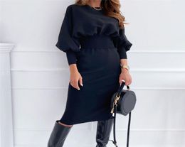 Fashion Oneck Long Sleeve Pencil Dress Women Autumn Winter Black Pink Bodycon Elegant Office Woman Dresses Robe Femme 2202267903292