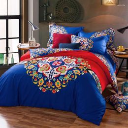 Bedding Sets 2024 Bohemia Style Cotton Reactive Printed Set Duvet Cover Flat Sheet Bedspread Flowers Gift T Pillowcase Red