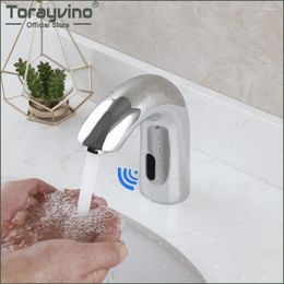 Bathroom Sink Faucets Torayvino Automatic Touch Free Sensor Basin Solid Brass Chrome Polished Faucet Deck Mounted Water Tap