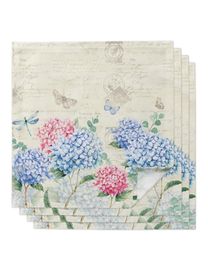 Hydrangea Flower Dragonfly Vintage Table Napkins Set Dinner Handkerchief Towel Napkins Cloth for Wedding Party Banquet