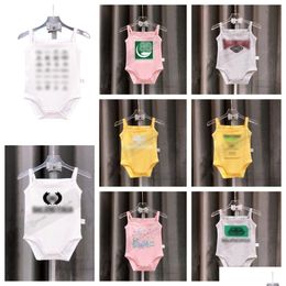 Rompers Newborn Kids Cartoon Letter Printed Triangle Baby Designer Clothing Infant Girls Suspender Jumpsuits Toddler Cotton Soft Bodys Otnpd