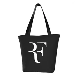 Shopping Bags Fashion Printed White Federer Tennis Stars Tote Bag Portable Canvas Shopper Shoulder Handbag