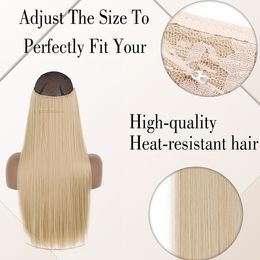 No Clips Hair Extensions Invisible Wire Long Straight Synthetic False Hair Piece 80cm Black Brown Blonde Hairstyle