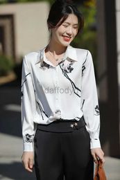 Women's Blouses Shirts Spring and Summer New Style Elegant Printed Shirt with Mulberry Silk Acetate Satin High end Fashion Long sleeved Womens Top 240411