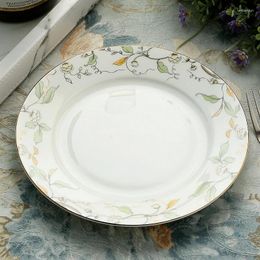 Plates 8 Inch Fine Bone China Cake Plate Ceramic Decorative Leaf Band Painting White Porcelain Dishes Breakfast Tray