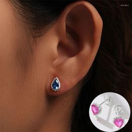 Stud Earrings 925 Sterling Silver Zircon Love Heart Studs For Woman Girl Water Drop Design Jewellery Party Gift