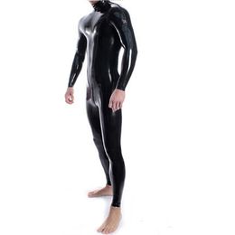 Handmade Double Shoulders Zipper PVC Catsuit Women Sexy Long Sleeve Tight Bodysuits Fetish Costume with Crotch Zip Plus Size