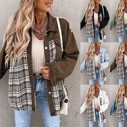 Plaid Denim oversize shirts for women new Colour printed Shacket Womens Plus Size Denim Jackets Lapel Neck Cardigan Tops Casual Open Front Chunky Long Sleeve Coat