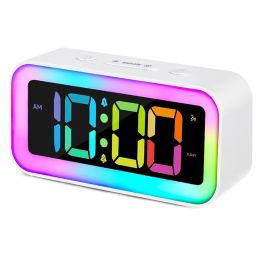 Digital LED Alarm Clock with Colourful RGB Night Light and Various Display Modes. Smart Sound Activated Backlight.Home Decoration