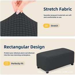 4 Size Ottoman Cover Jacquard Durable Thicken Storage Stool Covers Stretch Footrest Furniture Protector Rectangle Slipcover