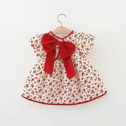 Girl&#039;s Dresses 2024 Girl Clothes Childrens Dress for Girls Summer Dress Bow Back Hollowed-out Puffy Sleeves Full Print Floral Princess Dress