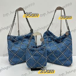 24P Mini Medium Large Designer Blue Deim Quilted Shoulder Bags With Coin Lucky Charm Silver Chain Handbags Diamond Lattice Large Capacity Pouch Purse 20cm 35cm 39cm