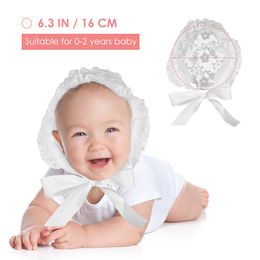 White Capsssss Christening Bonnet for Girl Lacy Bonnet Eyelet Lace Flower Baptism Christening Hat Baby Girl Lace Hat