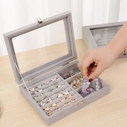 Dustproof Flip Jewellery Display Tray Velvet Jewellery Storage Box Pallet Women's Rings Earrings Desktop Storage Manager Organiser