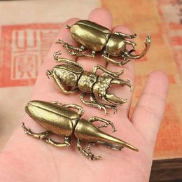 Antique Bronze Beetles Miniature Figurine Small Desk Decorations Vintage Copper Insect Tea Pets Ornament Home Decor Accessories 240408