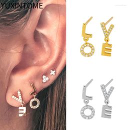 Stud Earrings 925 Sterling Silver Ear Needle LOVE Crystal Piercing Dangle Fashion For Women Luxury Party Jewellery Gifts