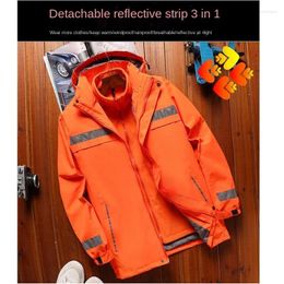 Men's Jackets Customised Three In One Thick Reflective Jacket With Winter Stormtrooper Windproof Work Suit Printed Logo