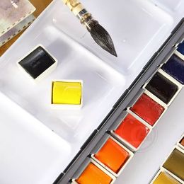 French Sennelier L'Aquarelle 8/12/24/48 Colour Half Pans Solid Watercolour Paint Professional Painting Metal Supplies for Artist