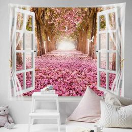 wonderful Tapestries Tapestry wall background 3D scenery beautiful window tiles background decorative hanging cloth R0411