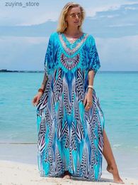 Basic Casual Dresses 2024 Leopard Print Kaftan Dresses for Women Plus Size Summer Beach Swim Cover Up Loose Fit Resort Wear Maxi Dresses Q1415 L49