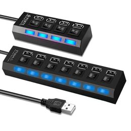 New USB 2.0 Adapter 4 Ports 7 Ports USB Hub LED USB Splitter with Independent Switch for Laptop Accessories