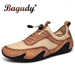 Casual Shoes Fashion Lace-Up Men Breathable Anti-Slip Flats Leather Loafers Drive Outdoor Young Male Sneakers