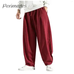 Men's Pants Casual Loose 2024 Solid Colour Linen Cotton Drawstring With Pockets Summer Trousers Wide Leg Fashion Pantalones