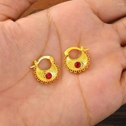 Hoop Earrings Gold Colour Lovely Red CZ Round Circles Huggies Kids Children Women Girls Boy Jewellery African Christmas Party Gift