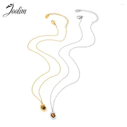 Chains Joolim Jewellery Wholesale No Fade Fashion Vintage Concave Oval Brand Tiger Eye Stone Pendant Stainless Steel Necklace For Women