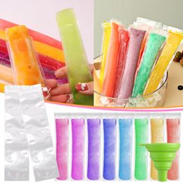 100/200Pcs Disposable Ice Popsicle Mould Bags Homemade Ice Mould with Foldable Funnel Kitchen Tools Beach Party Accessories