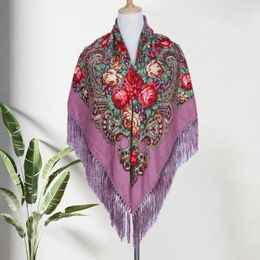 Scarves Retro Floral Scarf Tassel Decoration Elegant Ethnic Style Shawl With Flower Print For Autumn Wedding
