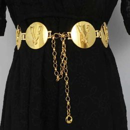 Belts 2024 New round gold color silver color alphabet belt luxury dress long waist chain designer belt womens fashion accessories Y240411