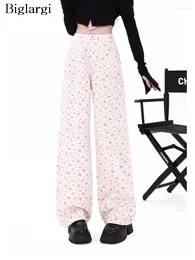 Women's Pants Spring Summer Flower Floral Print Long Wide Leg Pant Women High Waist Casual Fashion Ladies Trousers Korean Loose Woman